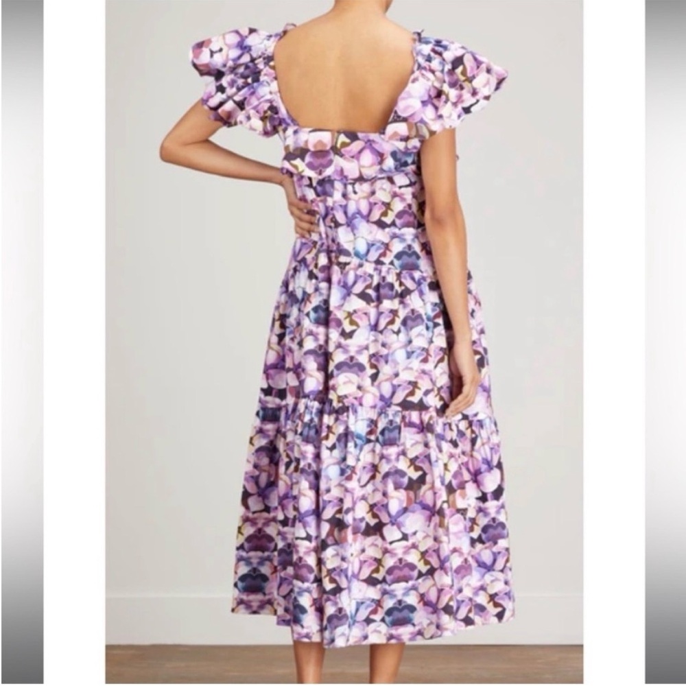 Kika Vargas SMALL Cecily flutter sleeve tiered midi dress in purple floral - Picture 2 of 9